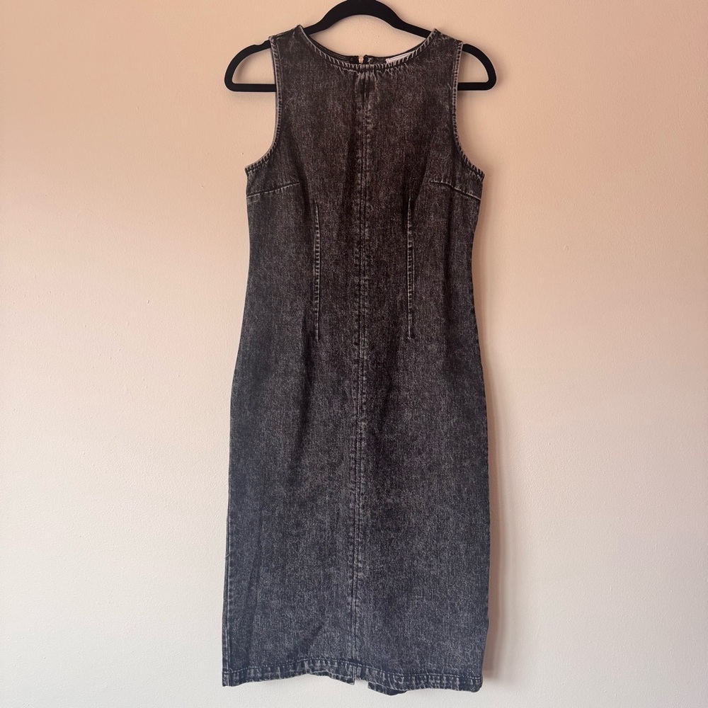 Sage The Label Black Denim Midi Dress Sleeveless Sheath Back Slit Size Small NWT - Picture 3 of 16